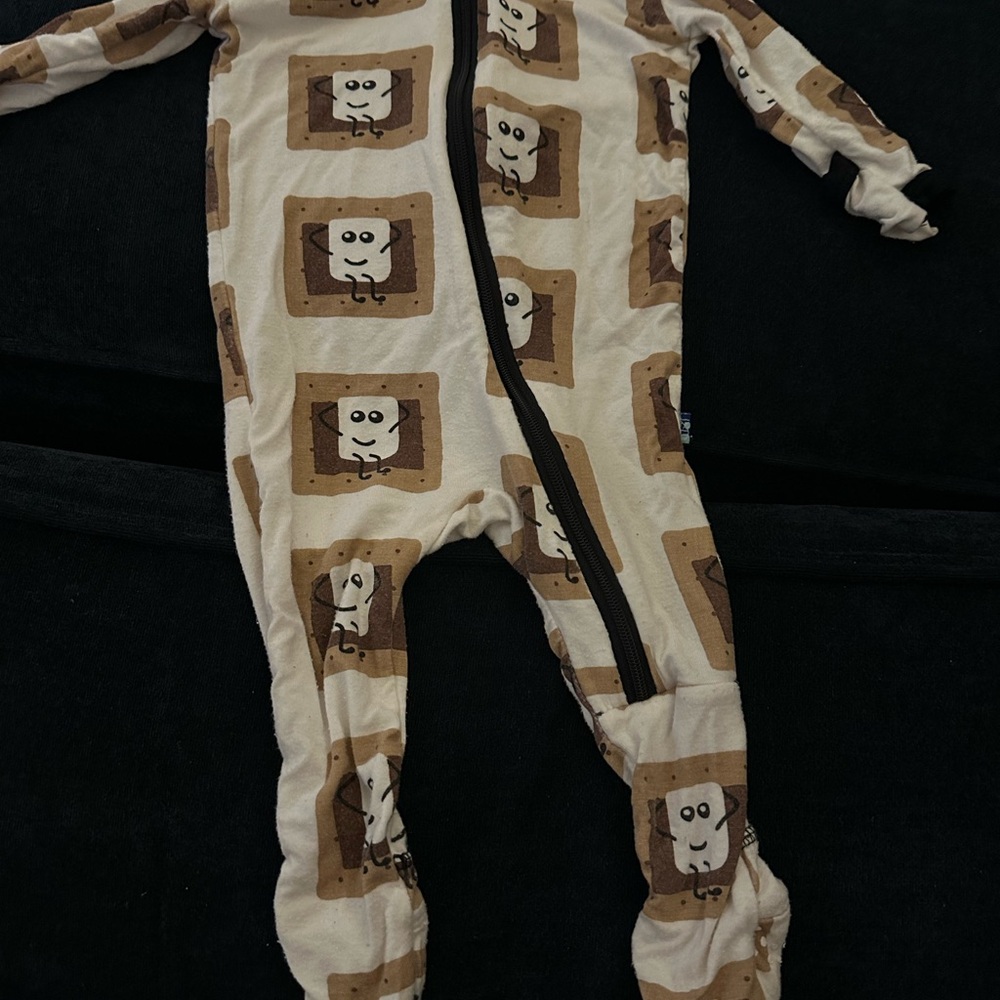 Kickee Pants Cream and Brown Footies with Bear Pattern